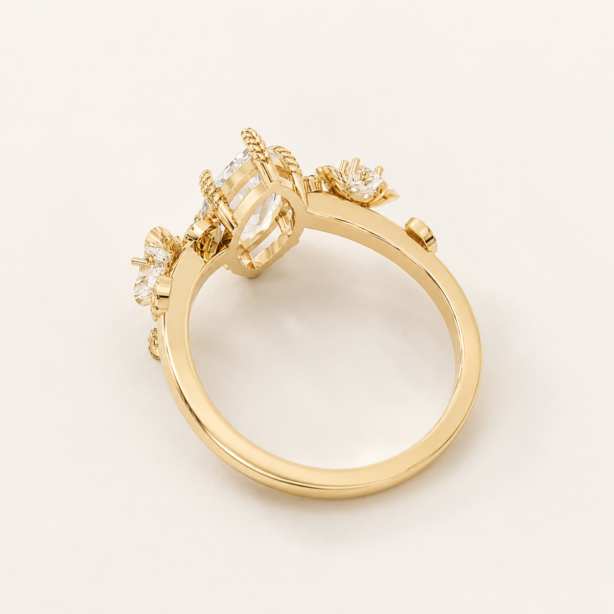 1.50 CT Marquise Diamond Floral Ring in Yellow Gold, White Gold & Rose Gold - view 2