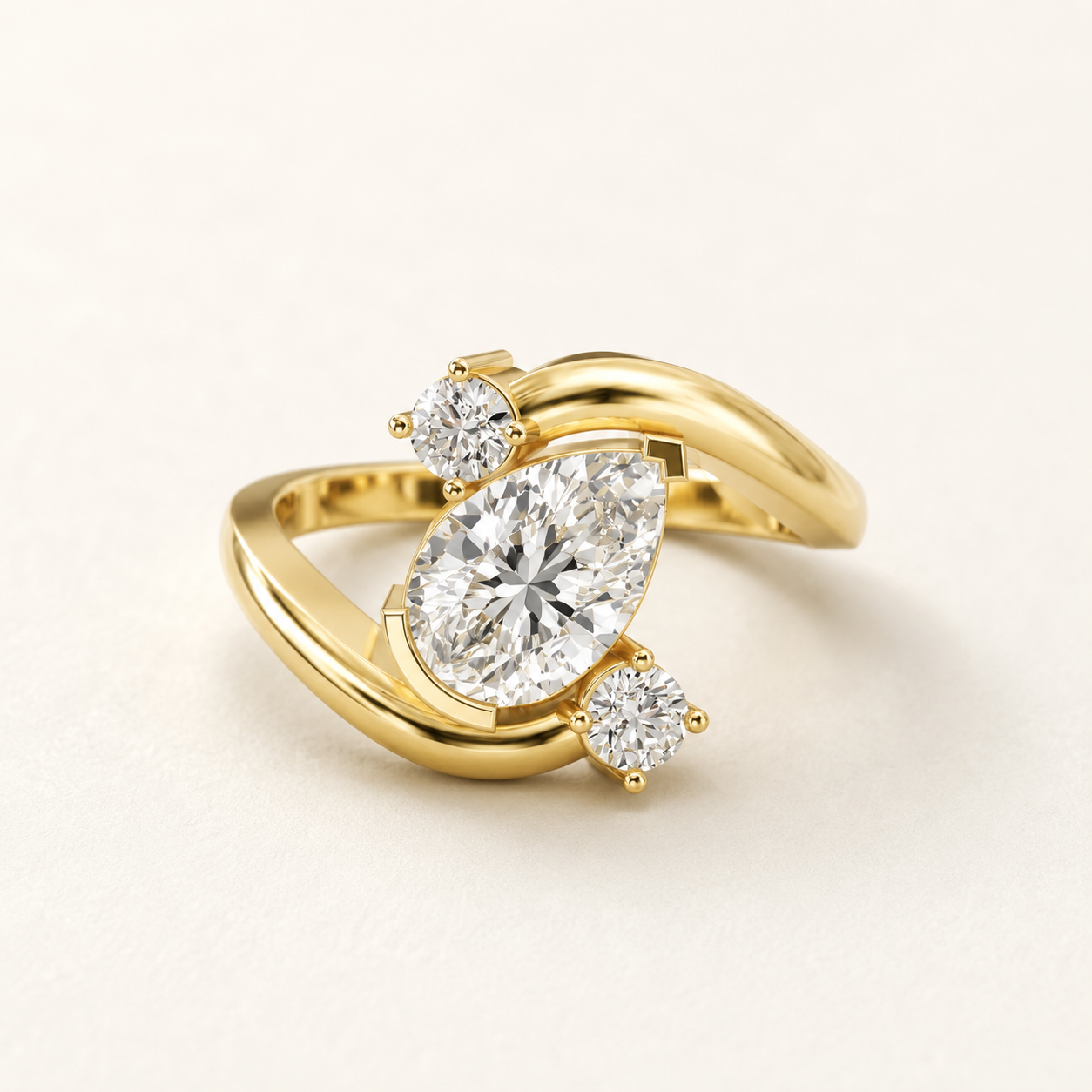 1.50 CT Pear & Round Diamond Bypass Ring in Yellow Gold, White Gold & Rose Gold