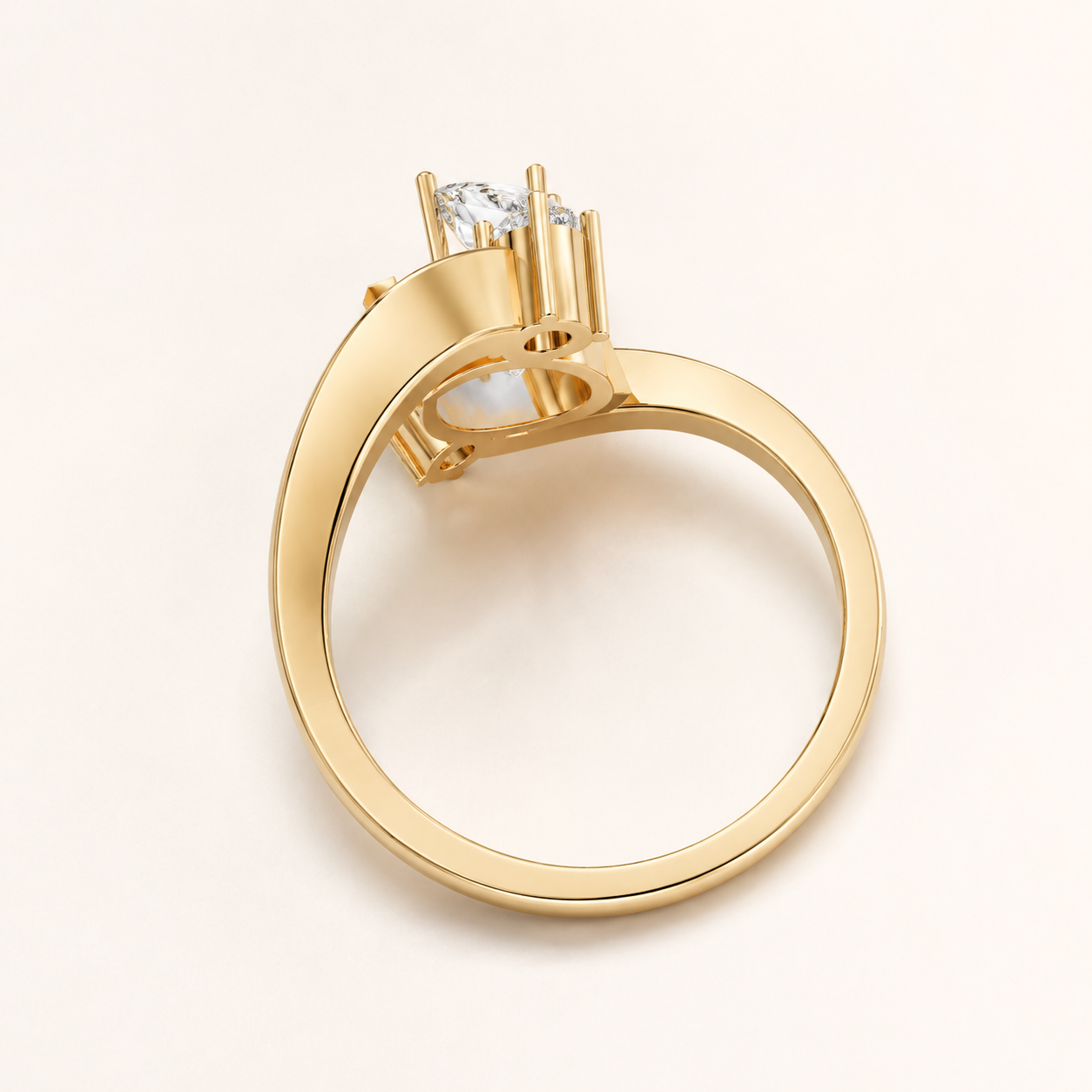 1.50 CT Pear & Round Diamond Bypass Ring in Yellow Gold, White Gold & Rose Gold - view 2
