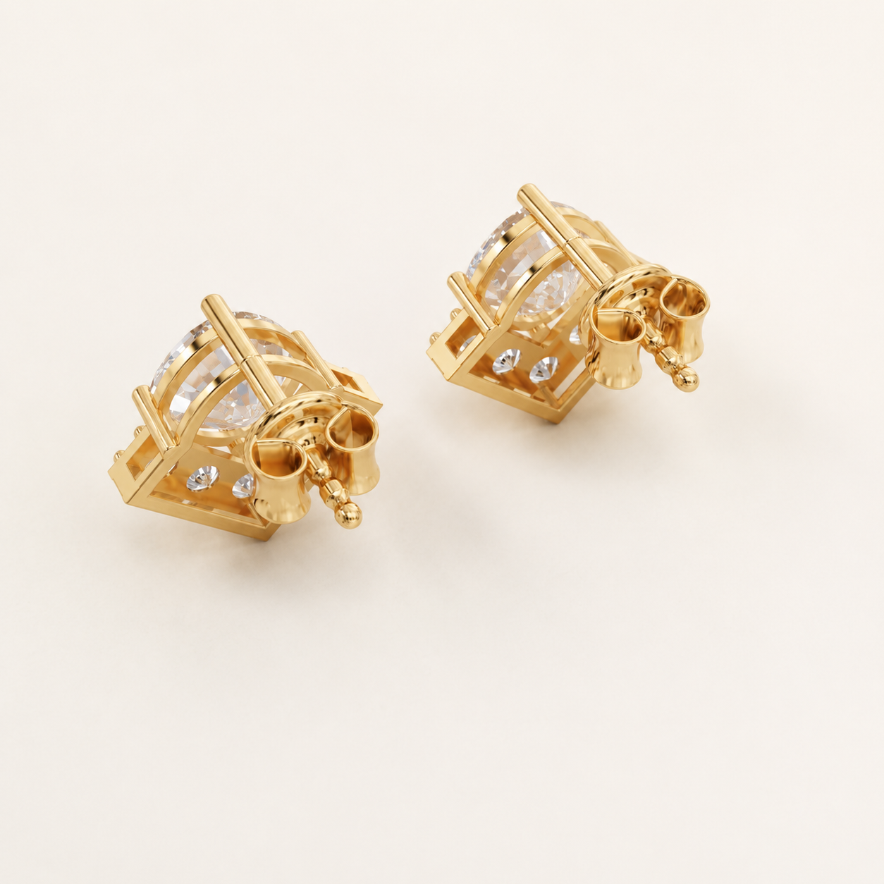 2.20 CT Cushion Diamond Stud Earrings in Yellow Gold, White Gold & Rose Gold - view 2