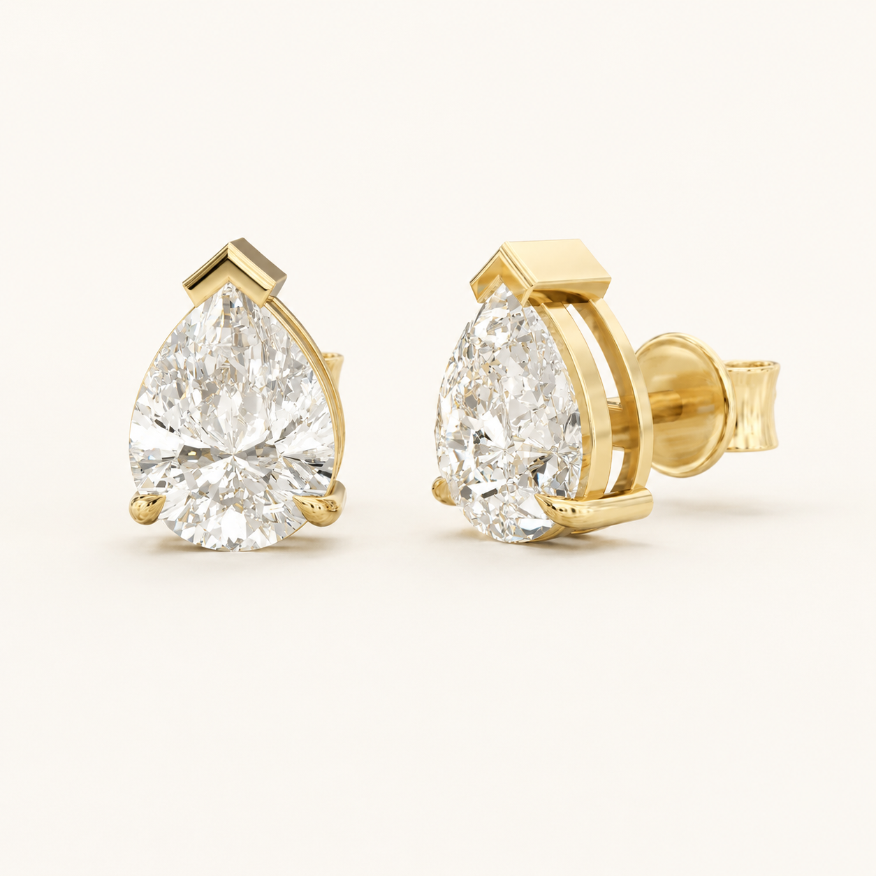 2.60 CT Pear Diamond Stud Earrings in Yellow Gold, White Gold & Rose Gold