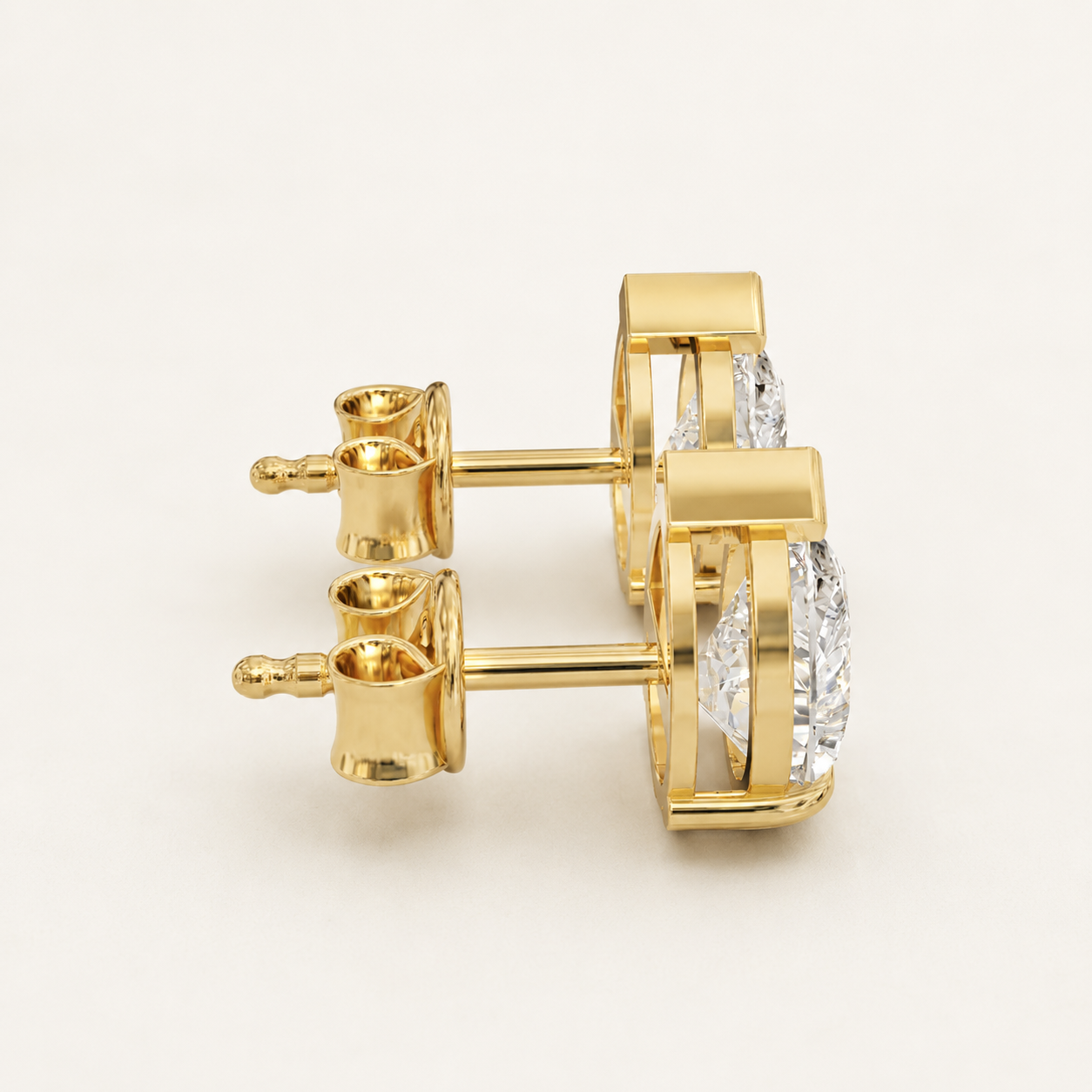 2.60 CT Pear Diamond Stud Earrings in Yellow Gold, White Gold & Rose Gold - view 2