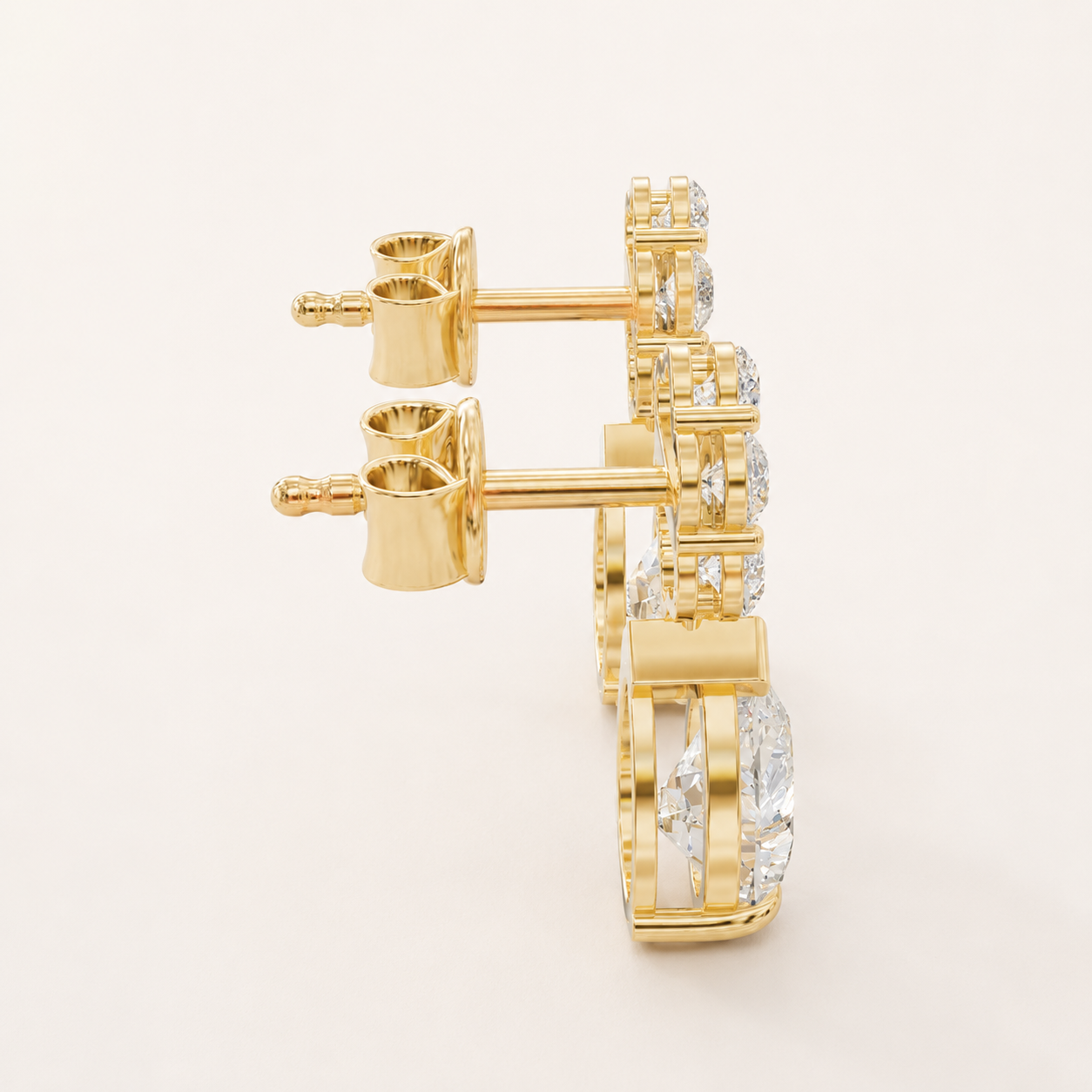3.70 CT Pear Diamond Floral Drop Earrings in Yellow Gold, White Gold & Rose Gold - view 2