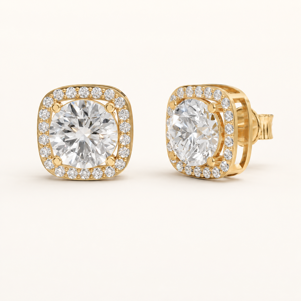 3.60 CT Round Diamond Halo Stud Earrings in Yellow Gold, White Gold & Rose Gold