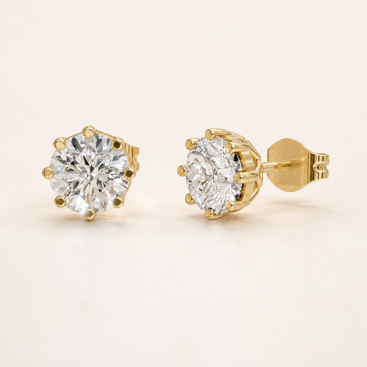 2.10 CT Round Diamond Solitaire Stud Earrings in Yellow Gold, White Gold & Rose Gold