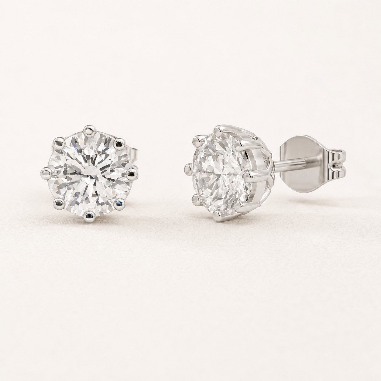 2.10 CT Round Diamond Solitaire Stud Earrings in Yellow Gold, White Gold & Rose Gold - view 2