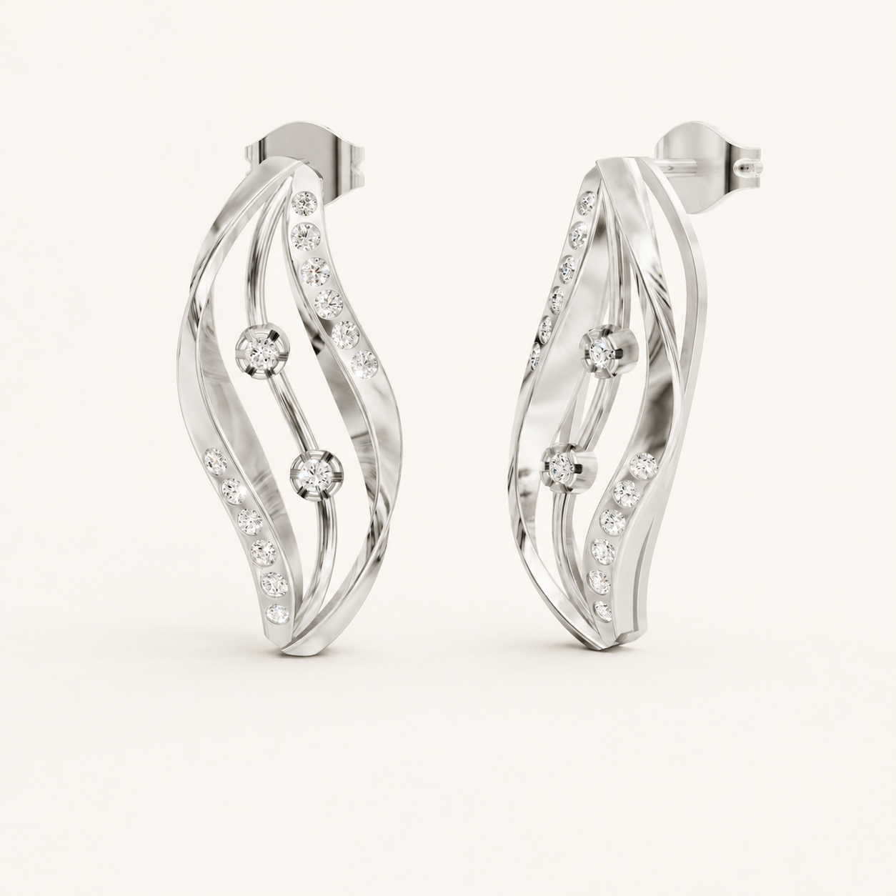 0.300 CT Round Diamond Wavy Hoop Earrings in Yellow Gold, White Gold & Rose Gold - view 2