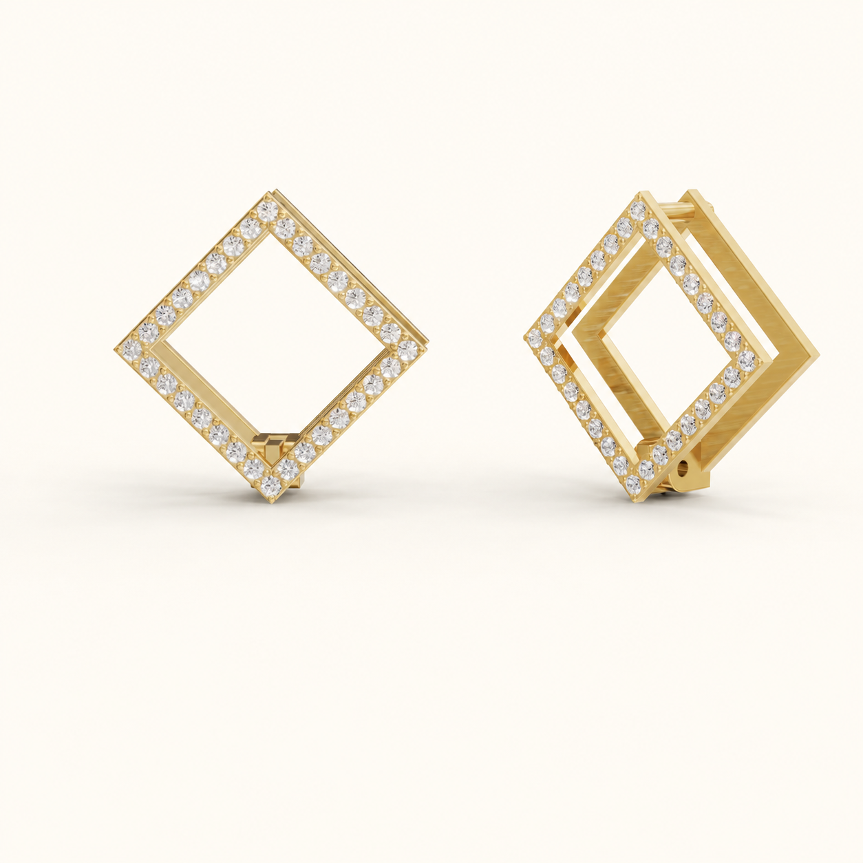 0.340 CT Round Diamond Open Square Stud Earrings in Yellow Gold, White Gold & Rose Gold
