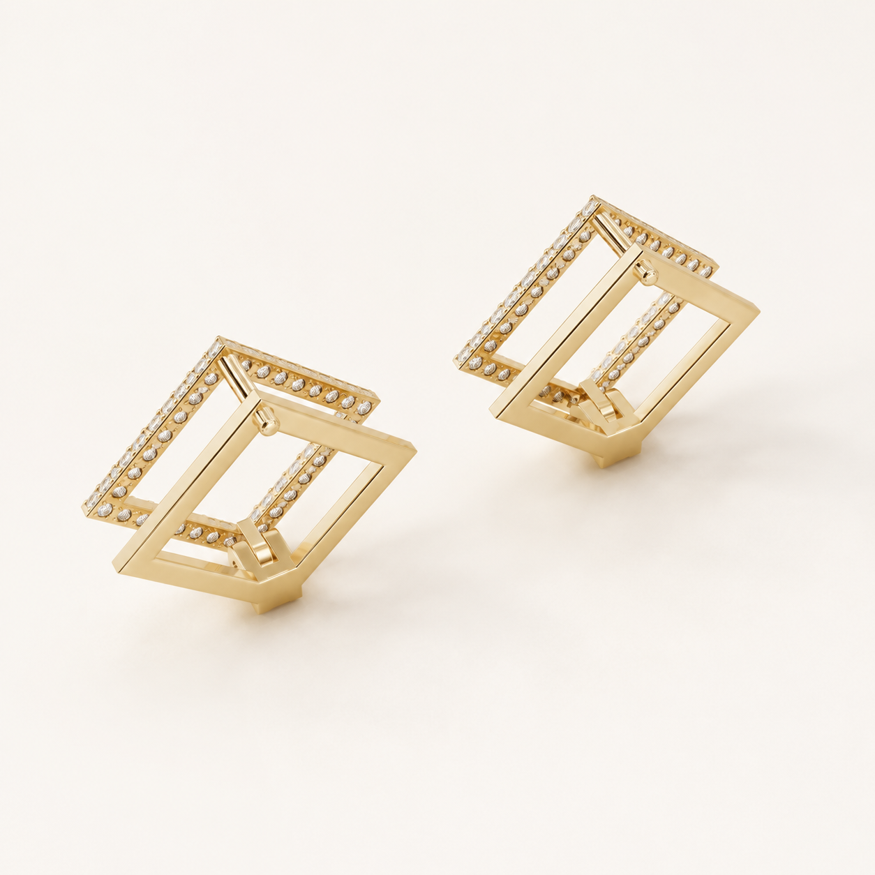 0.340 CT Round Diamond Open Square Stud Earrings in Yellow Gold, White Gold & Rose Gold - view 2