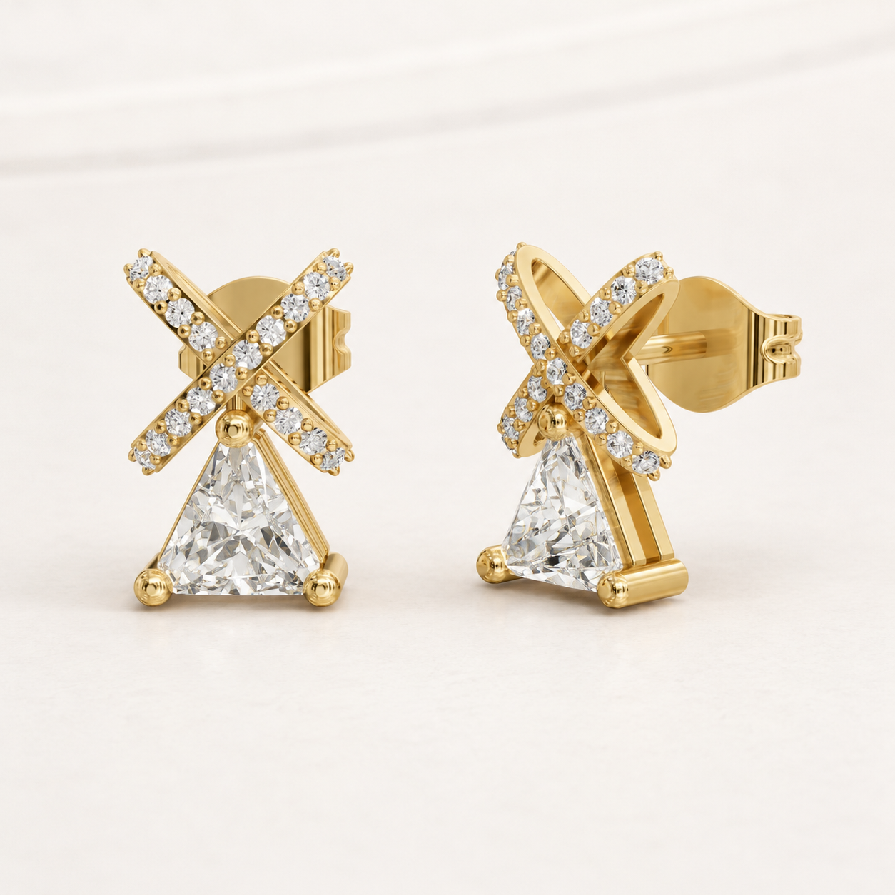 1.20 CT Trillion Diamond Drop Earrings in Yellow Gold, White Gold & Rose Gold