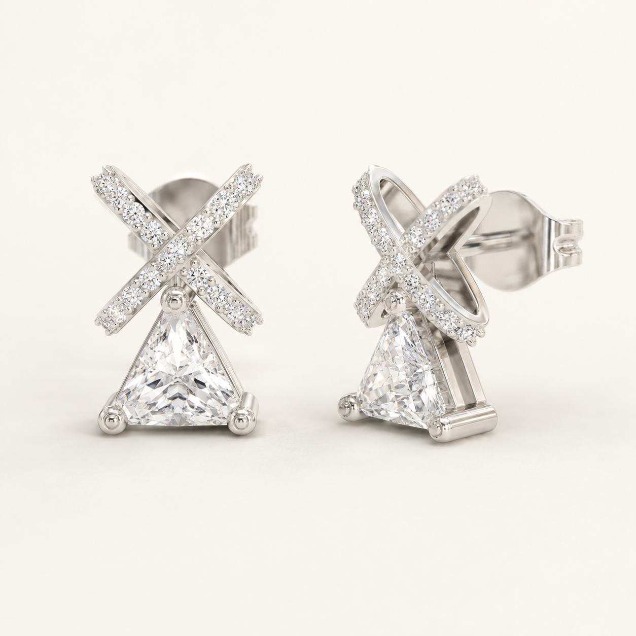 1.20 CT Trillion Diamond Drop Earrings in Yellow Gold, White Gold & Rose Gold - view 2