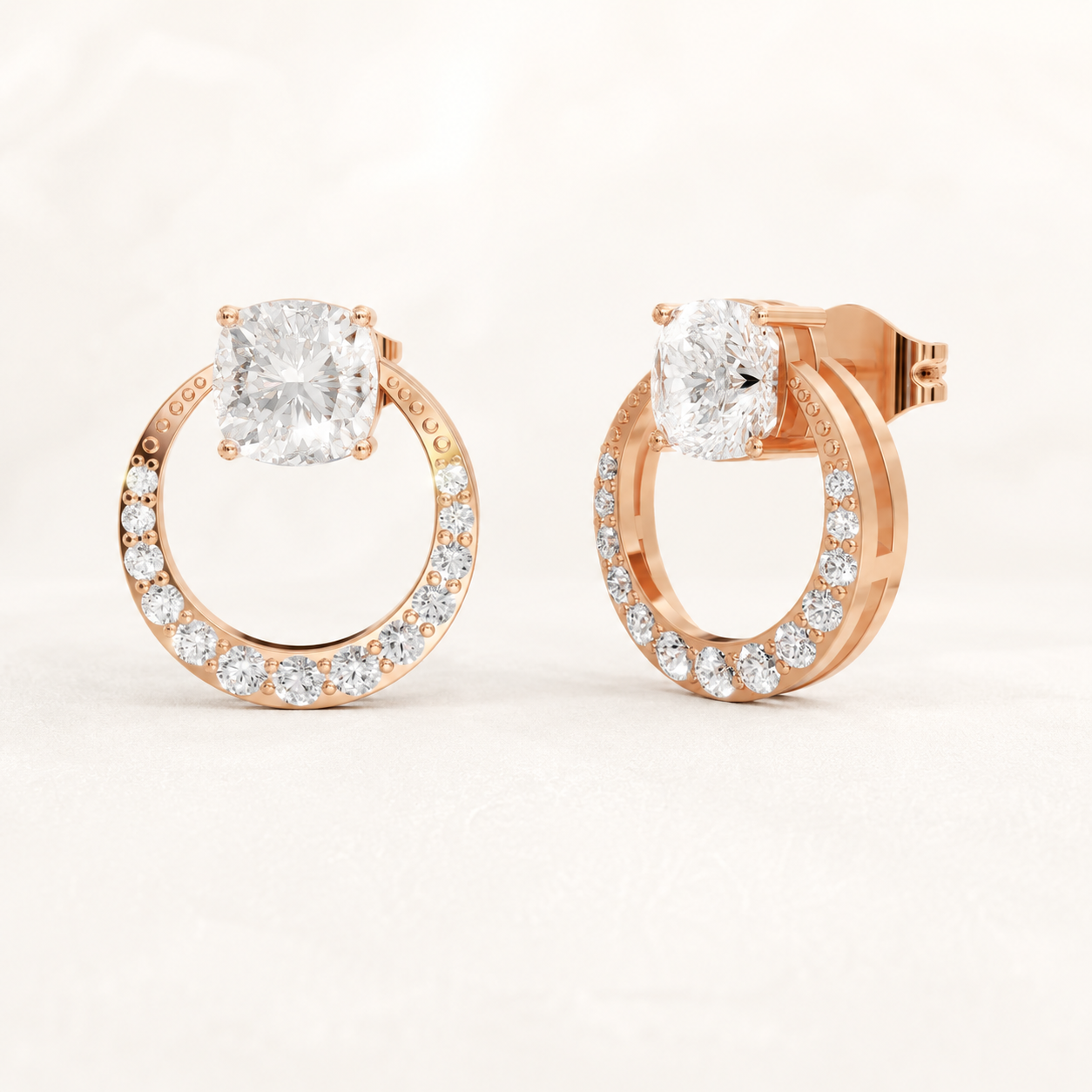 1.50 CT Cushion Diamond Hoop Earrings in Yellow Gold, White Gold & Rose Gold - view 2