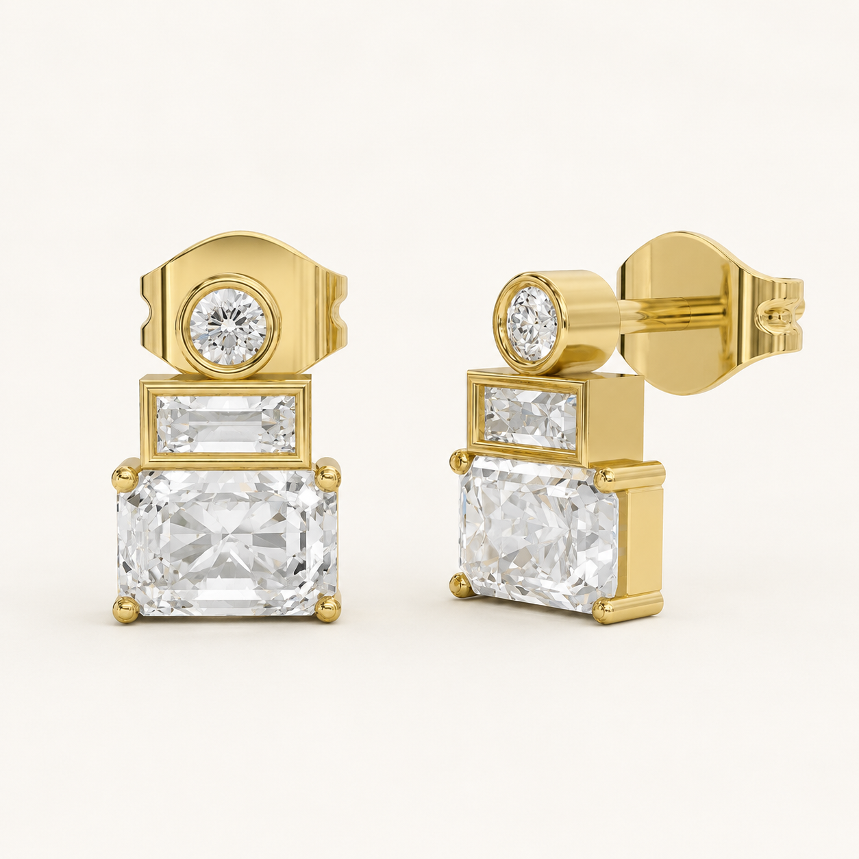 1.00 CT Emerald Diamond Geometric Stud Earrings in Yellow Gold, White Gold & Rose Gold