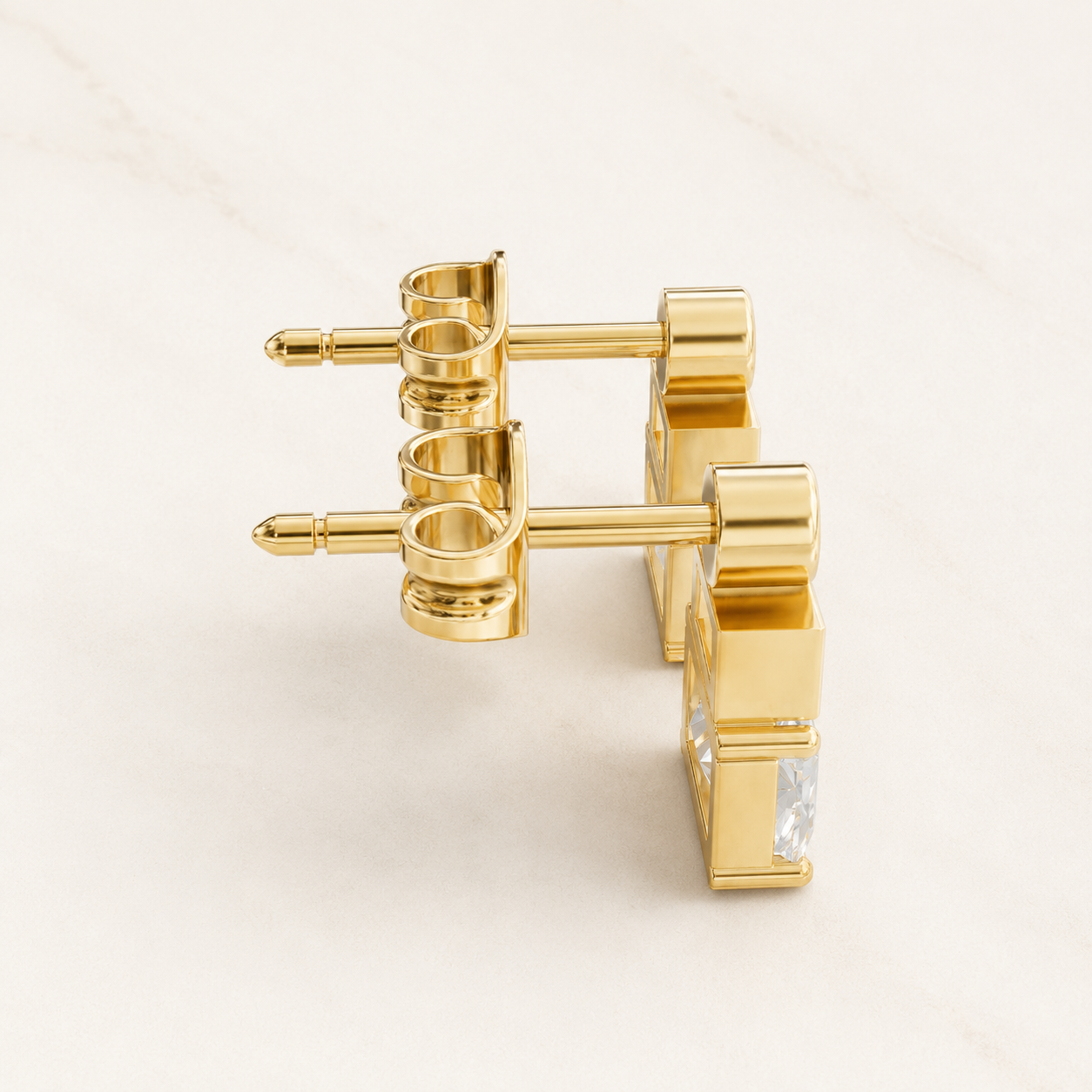 1.00 CT Emerald Diamond Geometric Stud Earrings in Yellow Gold, White Gold & Rose Gold - view 2