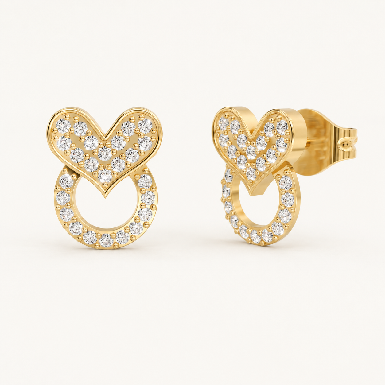 0.26 CT Round Diamond Heart Stud Earrings in Yellow Gold, White Gold & Rose Gold