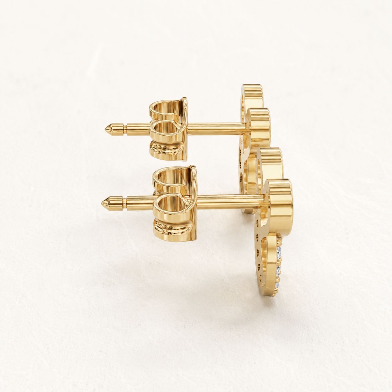 0.26 CT Round Diamond Heart Stud Earrings in Yellow Gold, White Gold & Rose Gold - view 2