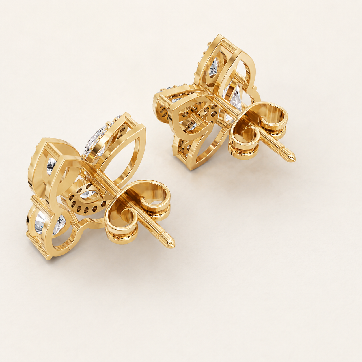 0.90 CT Pear Diamond Floral Stud Earrings in Yellow Gold, White Gold & Rose Gold - view 2