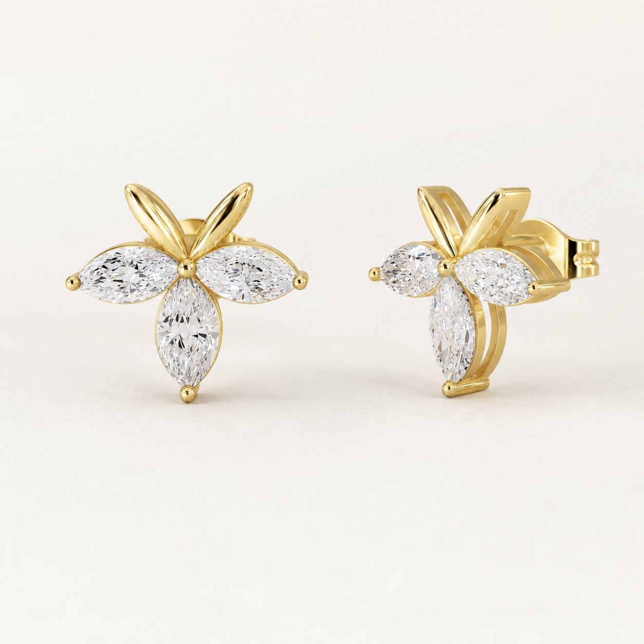 1.40 CT Marquise Diamond Floral Stud Earrings in Yellow Gold, White Gold & Rose Gold