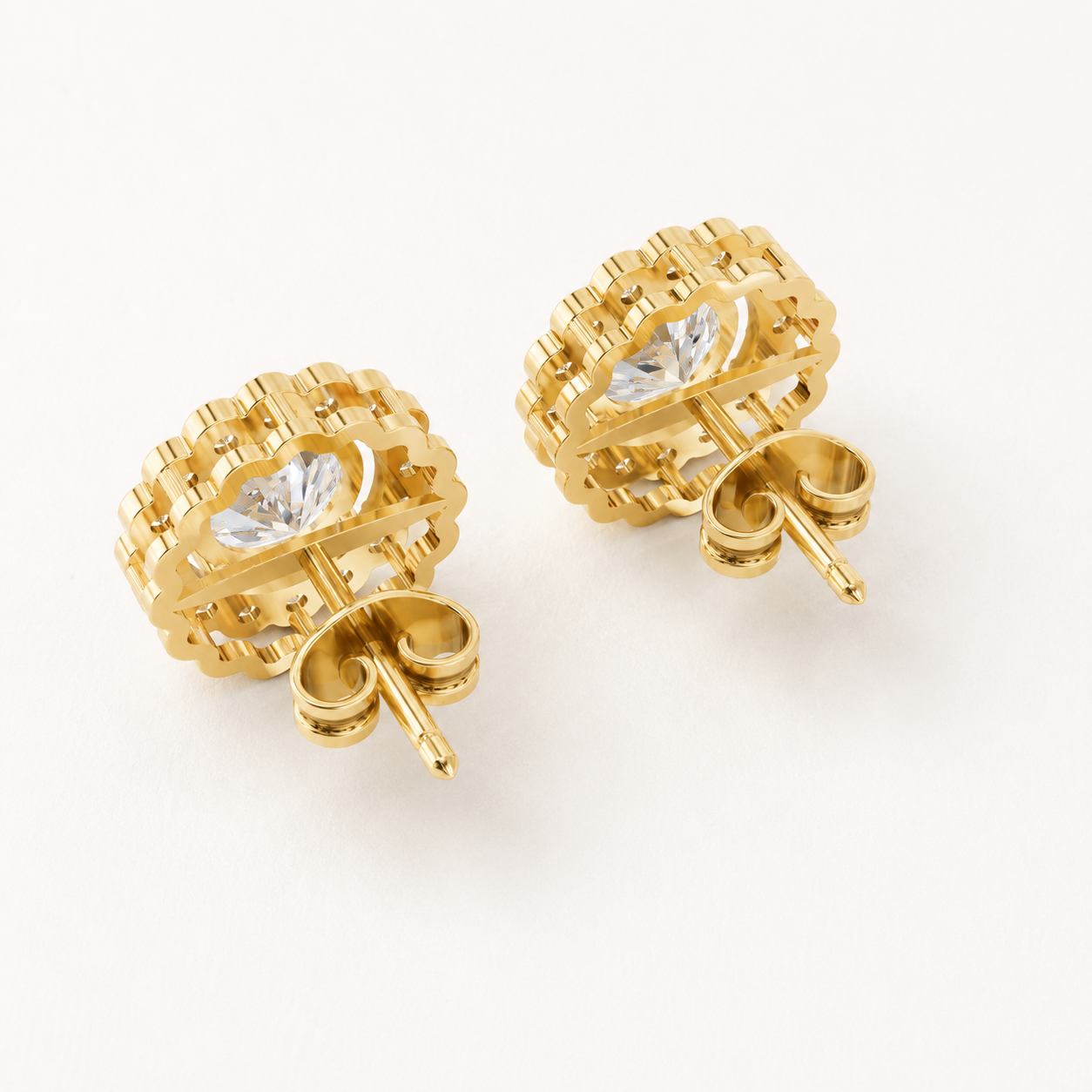 1.90 CT Round Diamond Floral Halo Stud Earrings in Yellow Gold, White Gold & Rose Gold - view 2