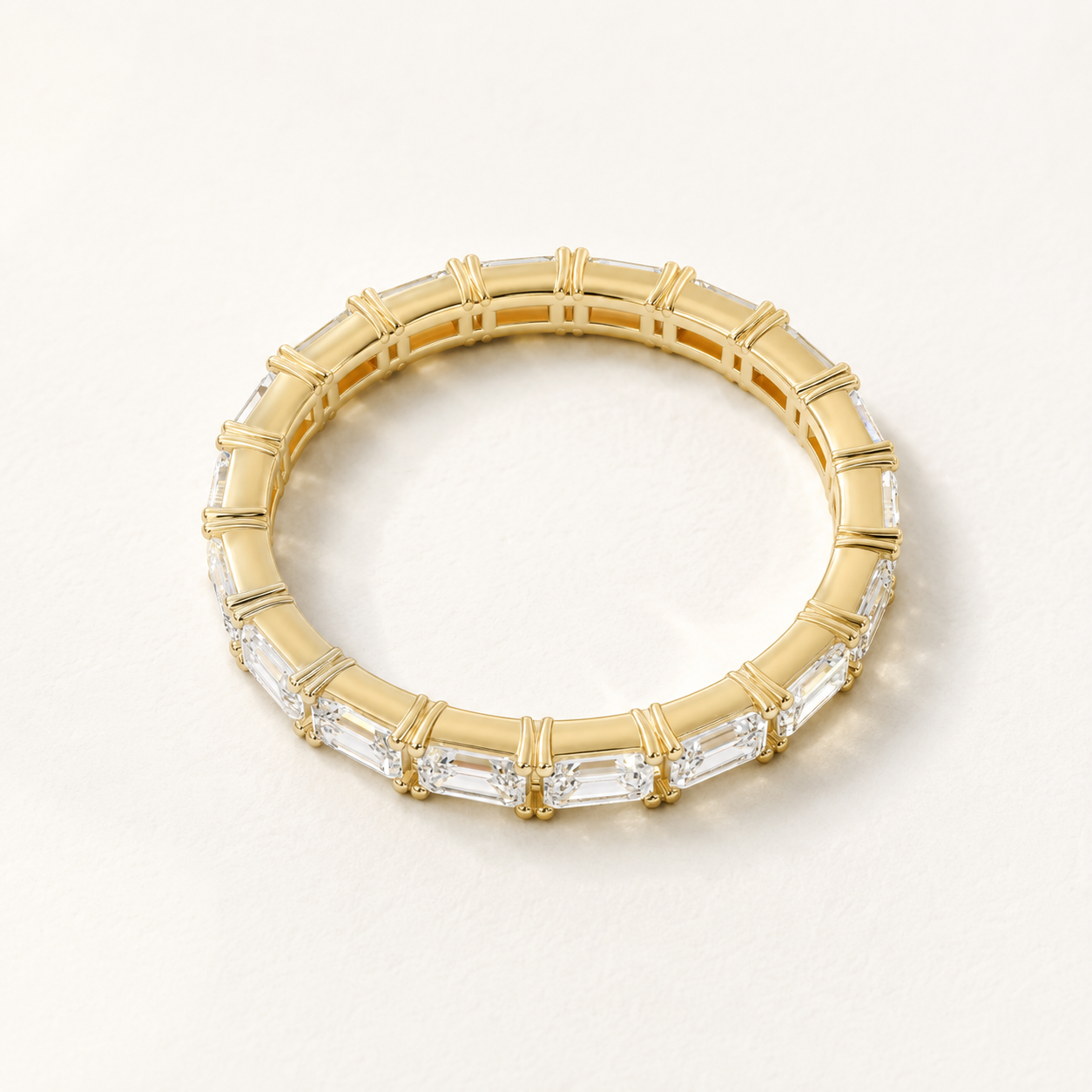 1.44 CT Emerald Cut Diamond Eternity Ring in White, Yellow & Rose Gold - view 2