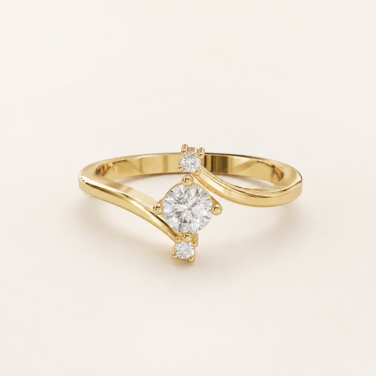 0.240 CT Round Diamond Bypass Ring in White, Yellow & Rose Gold