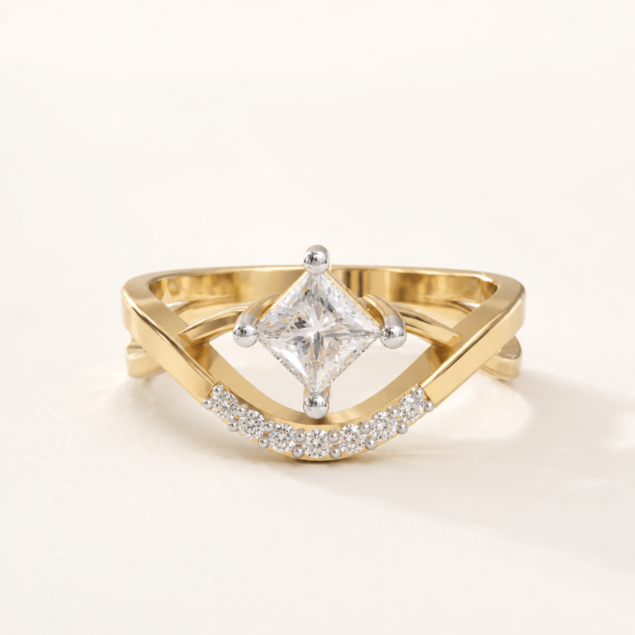 0.380 CT Princess Diamond Ring in White, Yellow & Rose Gold