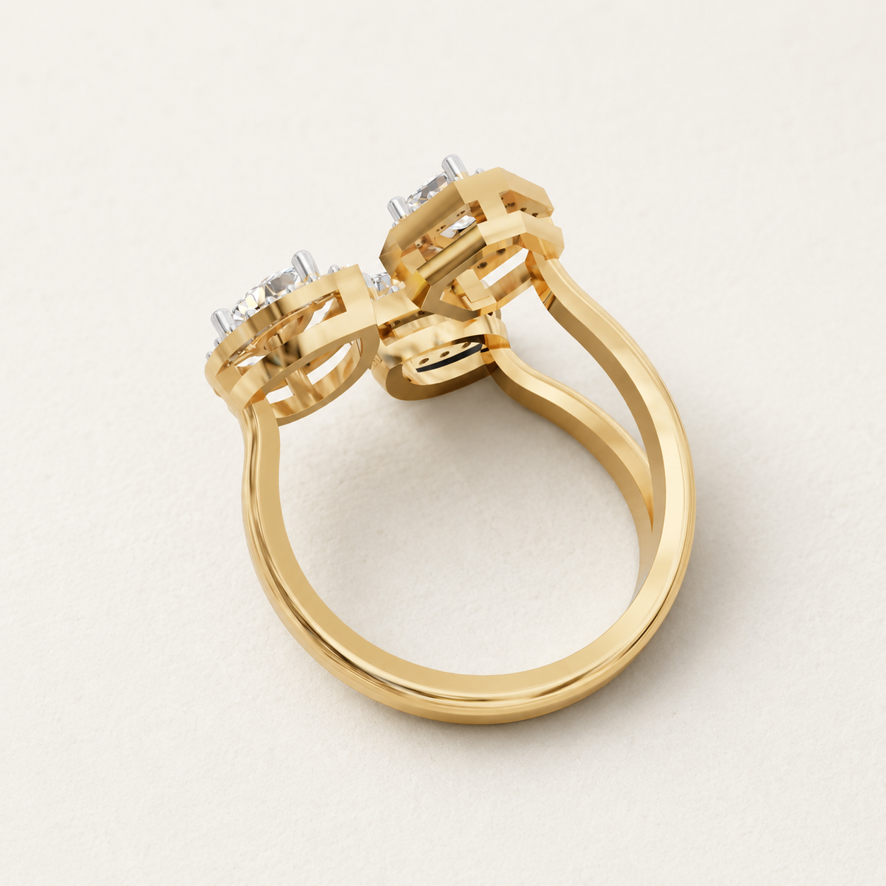 0.250 CT Emerald Diamond Statement Ring in White, Yellow & Rose Gold - view 2
