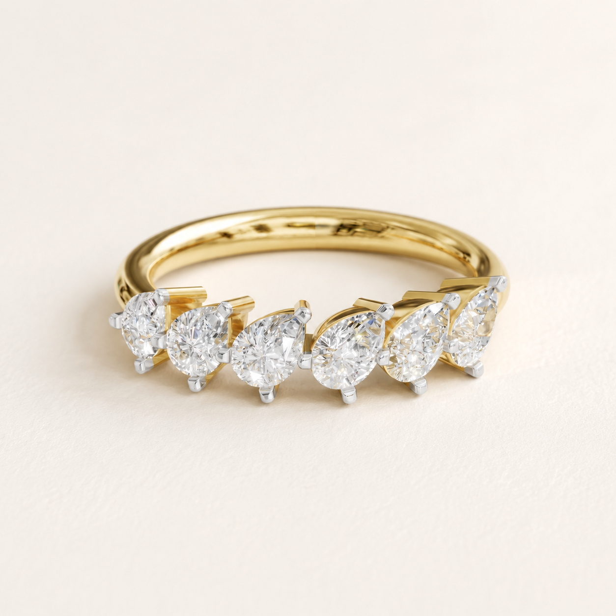 1.00 CT Pear Diamond Half-Eternity Ring in White, Yellow & Rose Gold