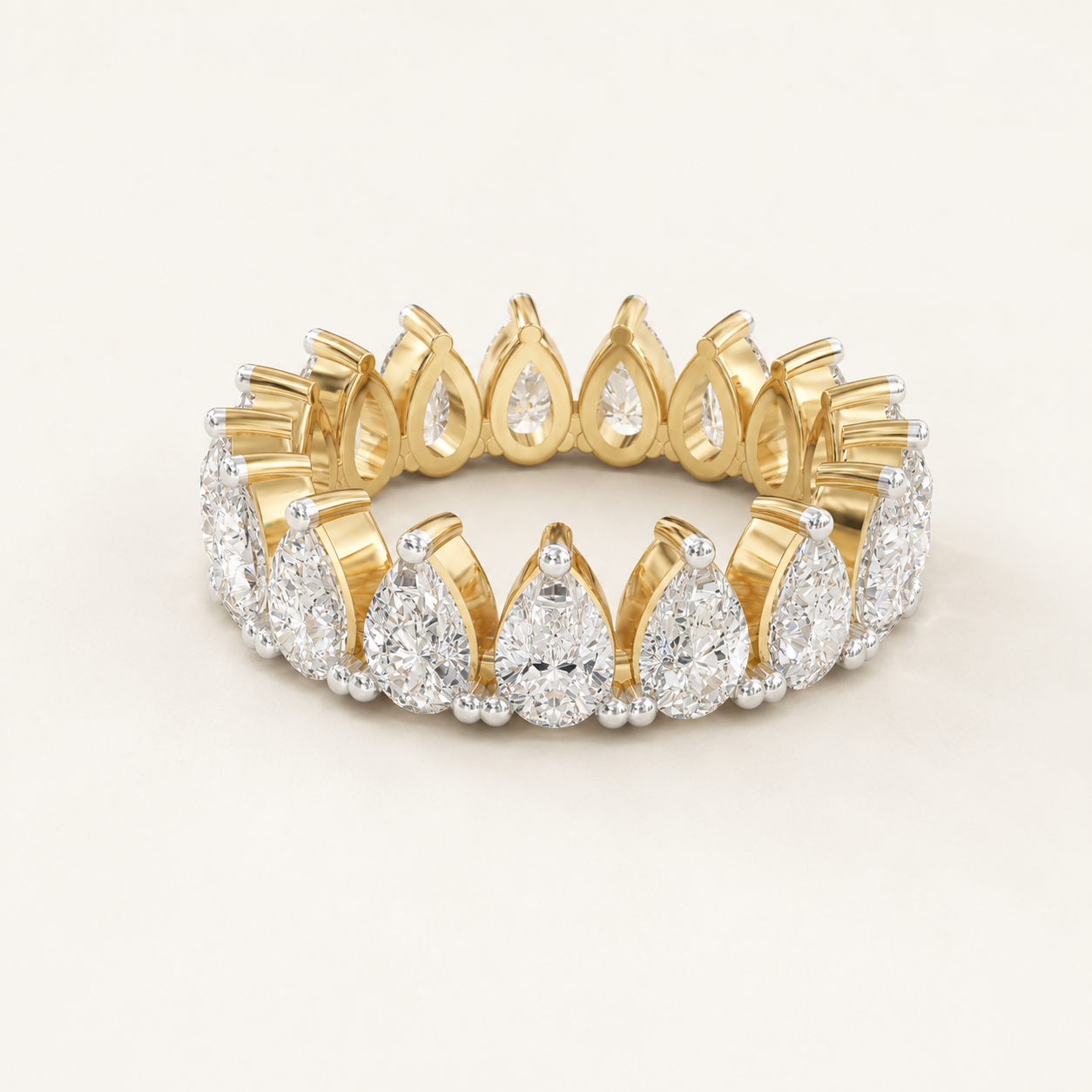 4.25 CT Pear Diamond Half-Eternity Ring in White, Yellow & Rose Gold