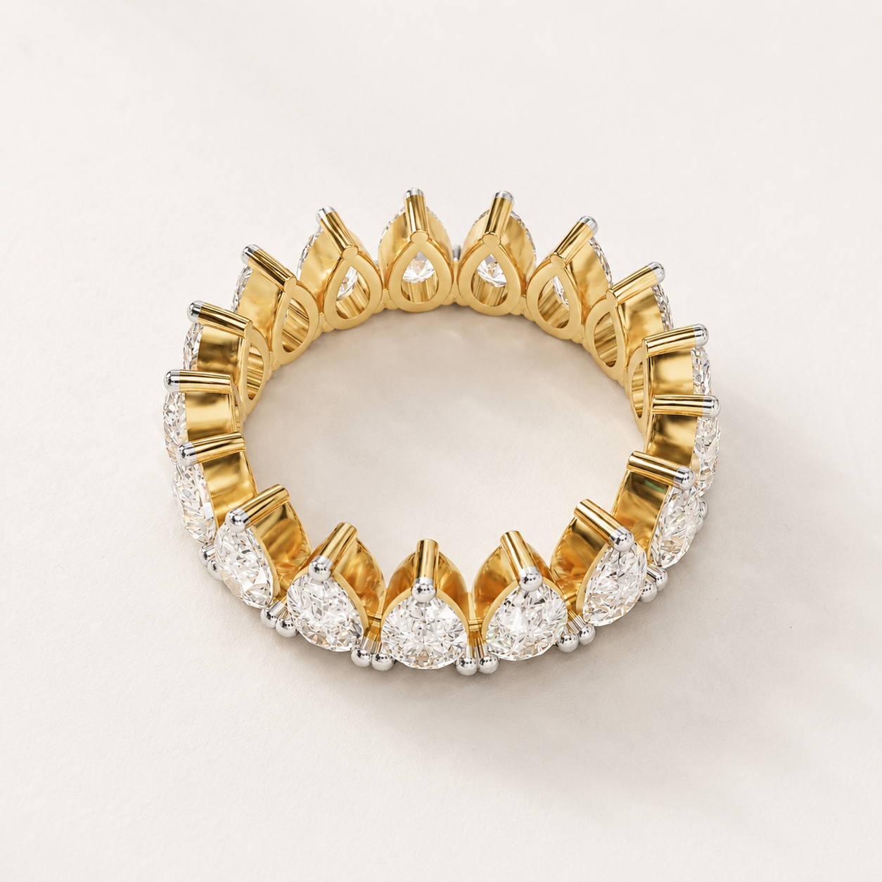 4.25 CT Pear Diamond Half-Eternity Ring in White, Yellow & Rose Gold - view 2