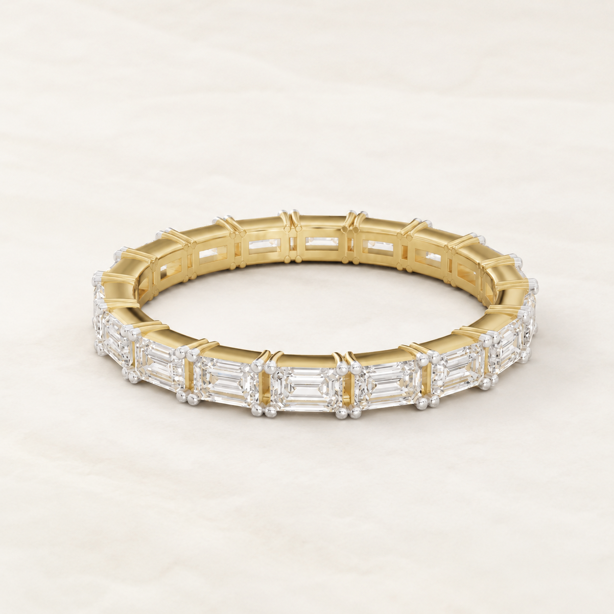 0.900 CT Emerald Diamond Eternity Ring in White, Yellow & Rose Gold