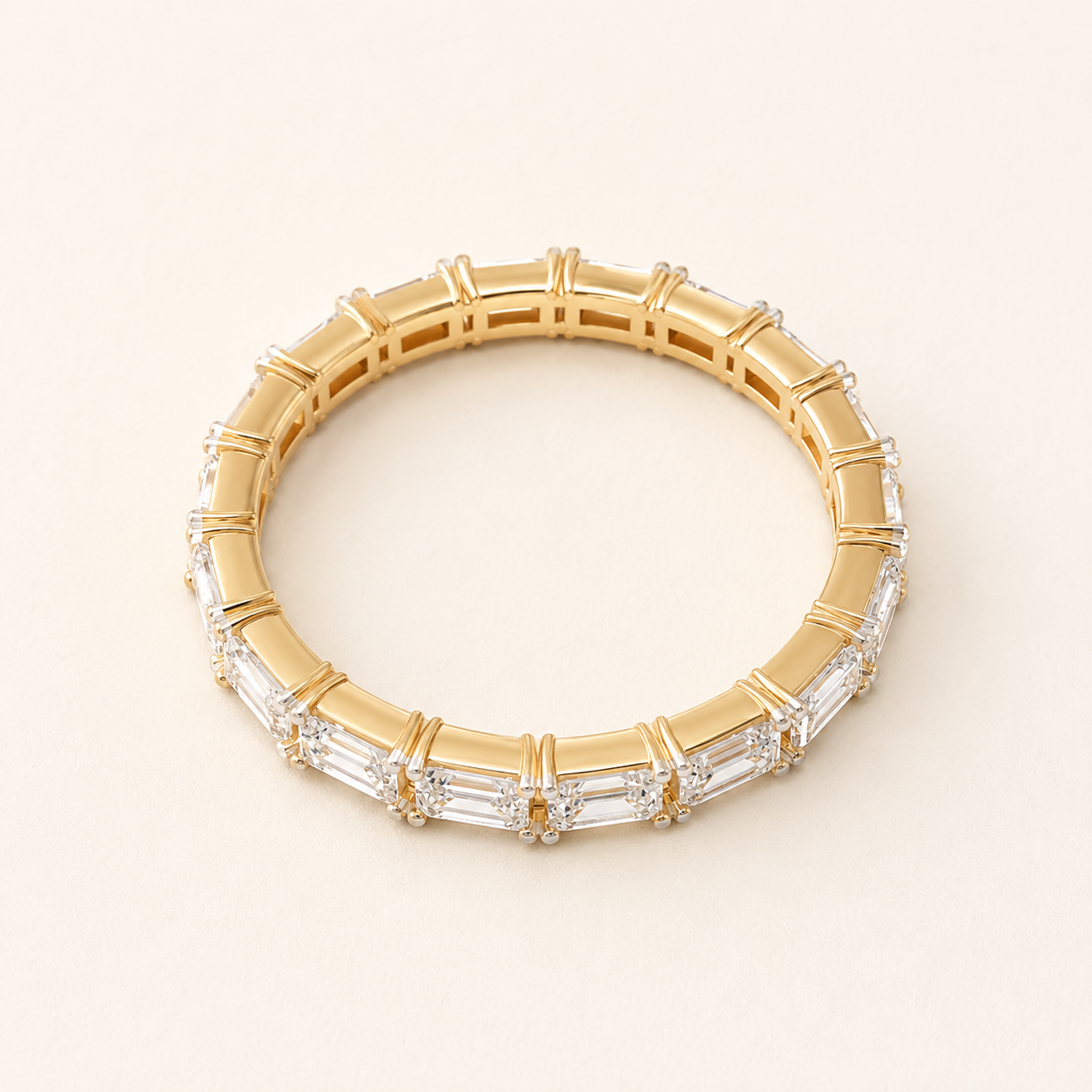 0.900 CT Emerald Diamond Eternity Ring in White, Yellow & Rose Gold - view 2