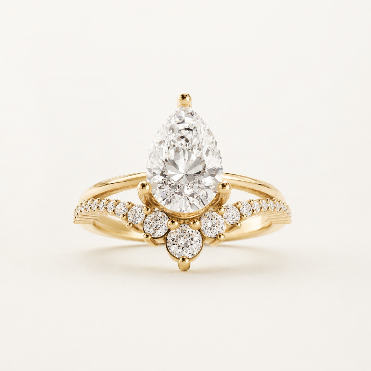 1.55 CT Pear Diamond Cluster Ring in White, Yellow & Rose Gold