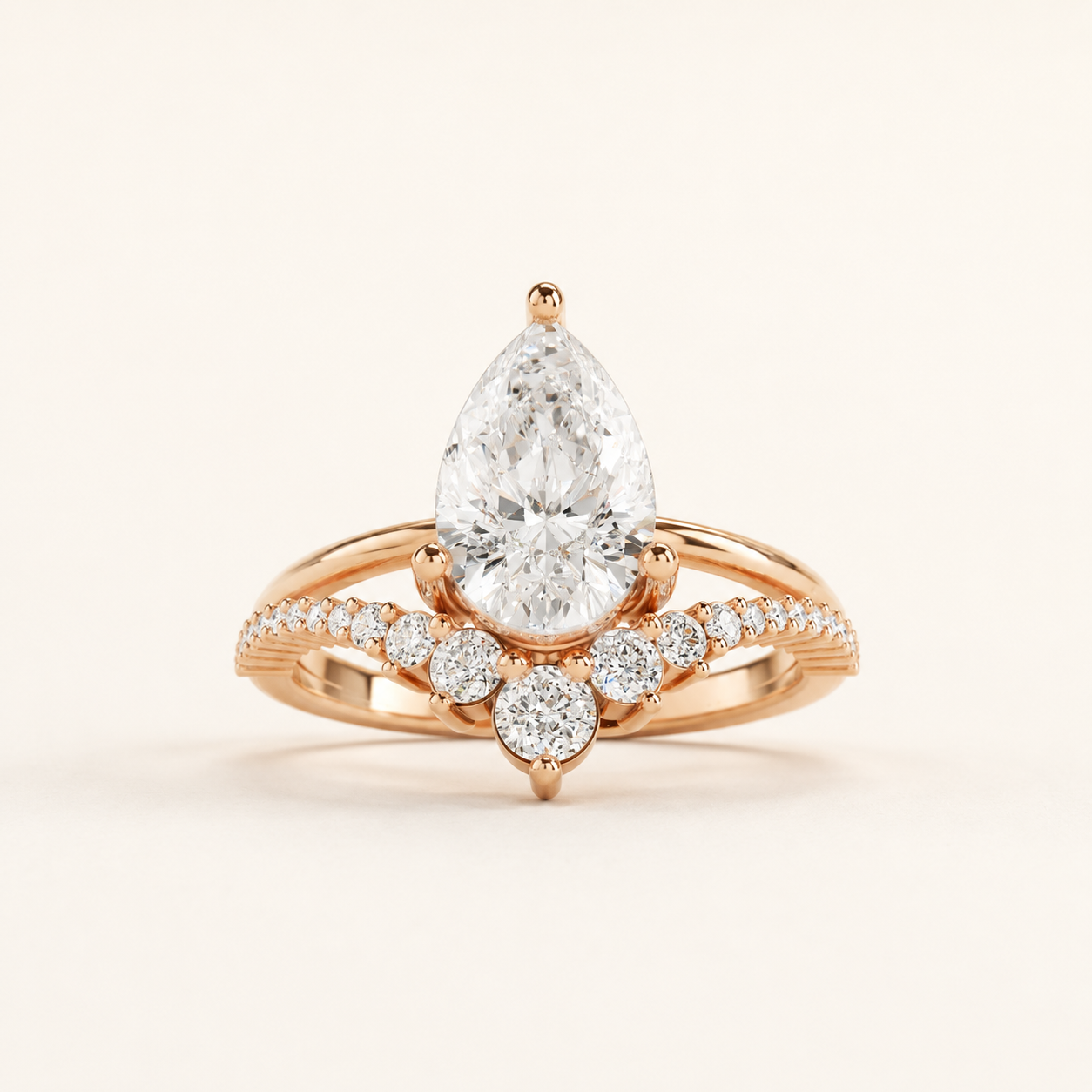 1.55 CT Pear Diamond Cluster Ring in White, Yellow & Rose Gold - view 2