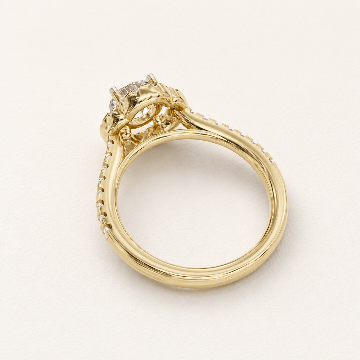 0.840 CT Round Diamond Floral Halo Ring in White, Yellow & Rose Gold - view 2