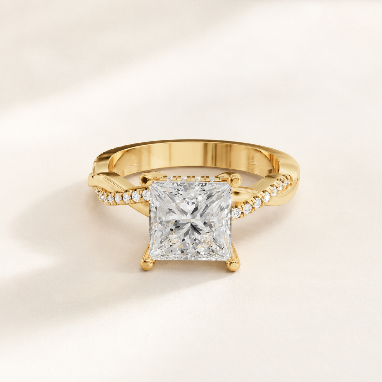 2.00 CT Princess Cut Diamond Twist Ring in White, Yellow & Rose Gold