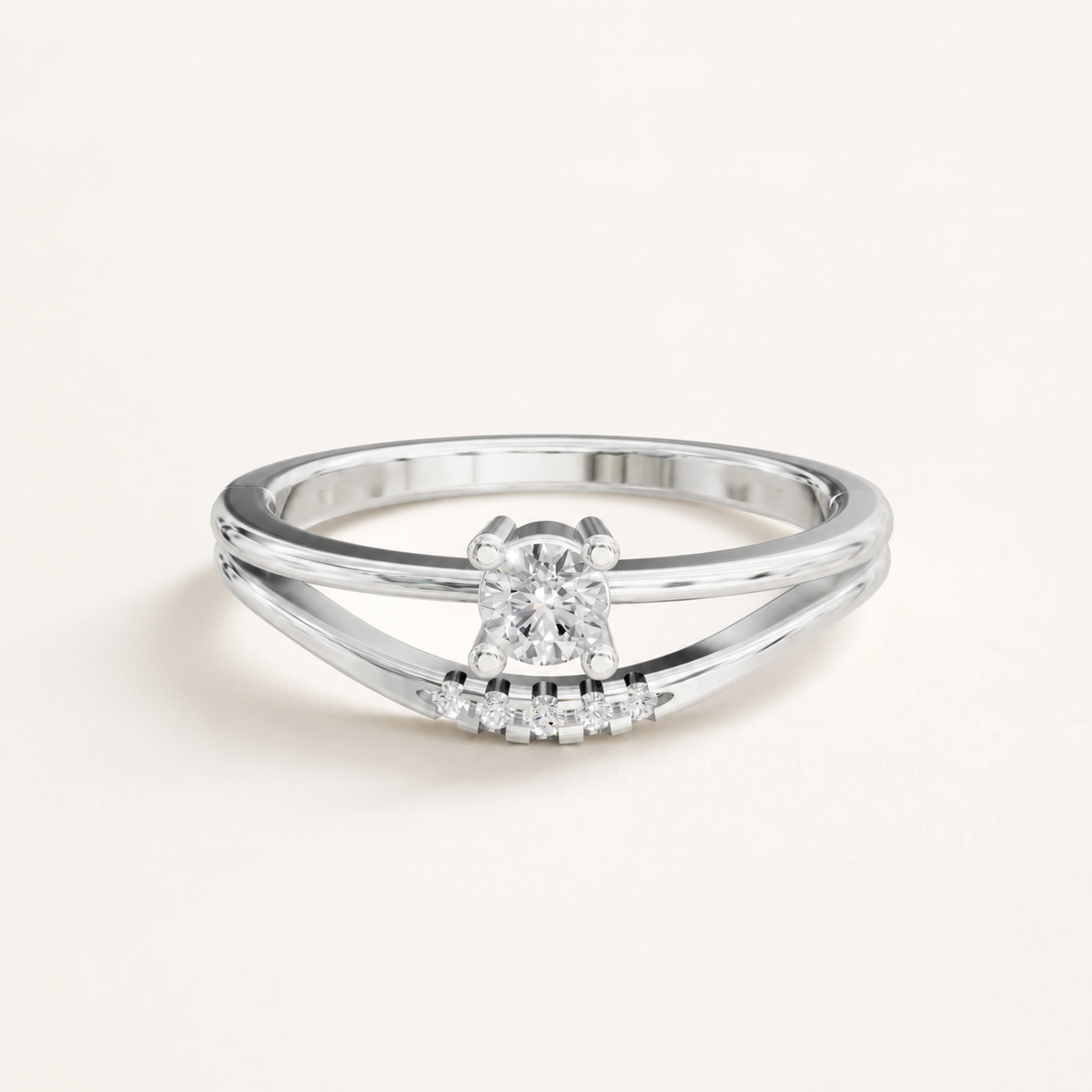 0.170 CT Round Diamond Curved Ring in White Gold, Yellow Gold & Rose Gold