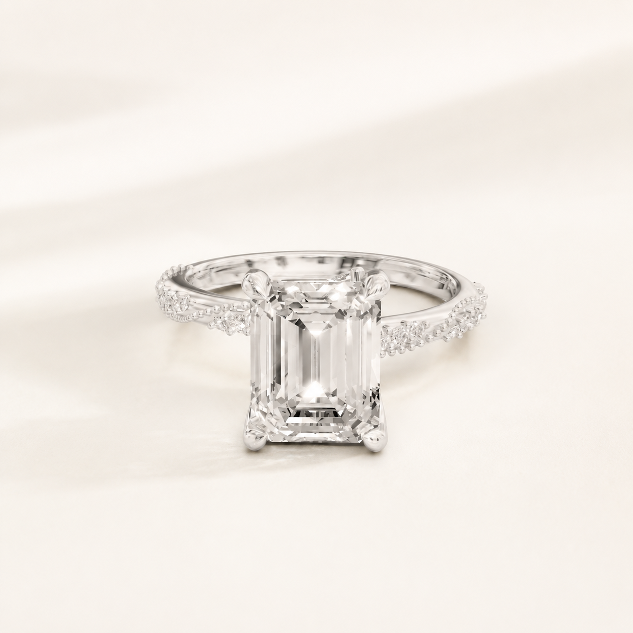 2.56 CT Emerald Cut Diamond Twist Ring in White Gold, Yellow Gold & Rose Gold