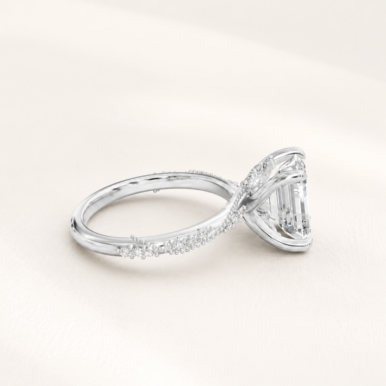 2.56 CT Emerald Cut Diamond Twist Ring in White Gold, Yellow Gold & Rose Gold - view 2