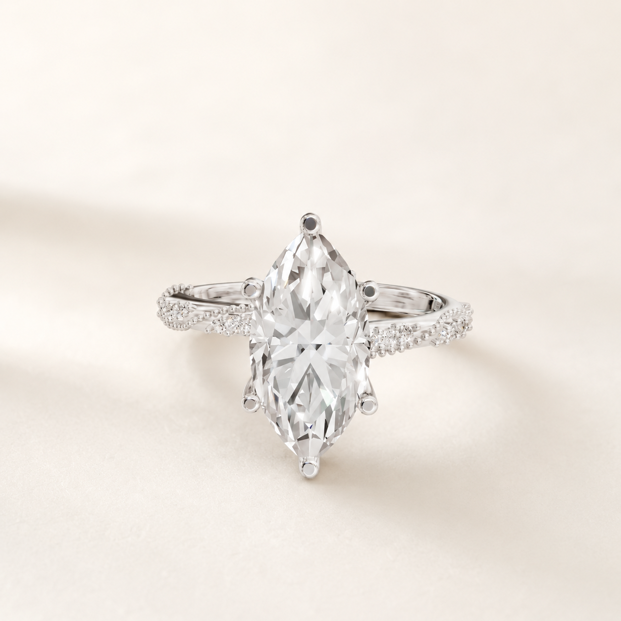 2.30 CT Marquise Cut Diamond Twist Ring in White Gold, Yellow Gold & Rose Gold
