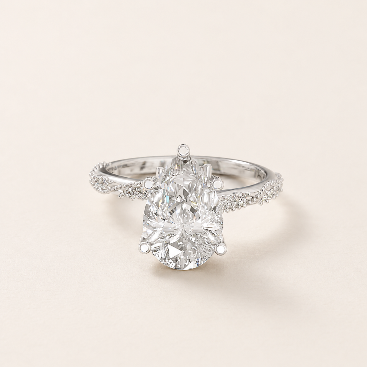 2.25 CT Pear Cut Diamond Twist Ring in White Gold, Yellow Gold & Rose Gold