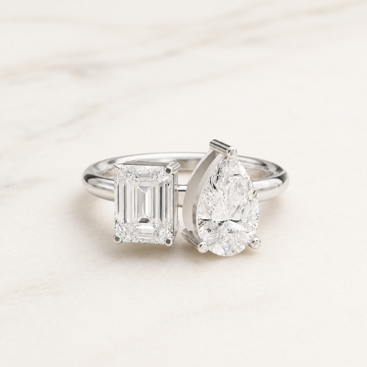 1.00 CT Emerald & Pear Lab-Grown Diamond Ring in Yellow, White & Rose Gold