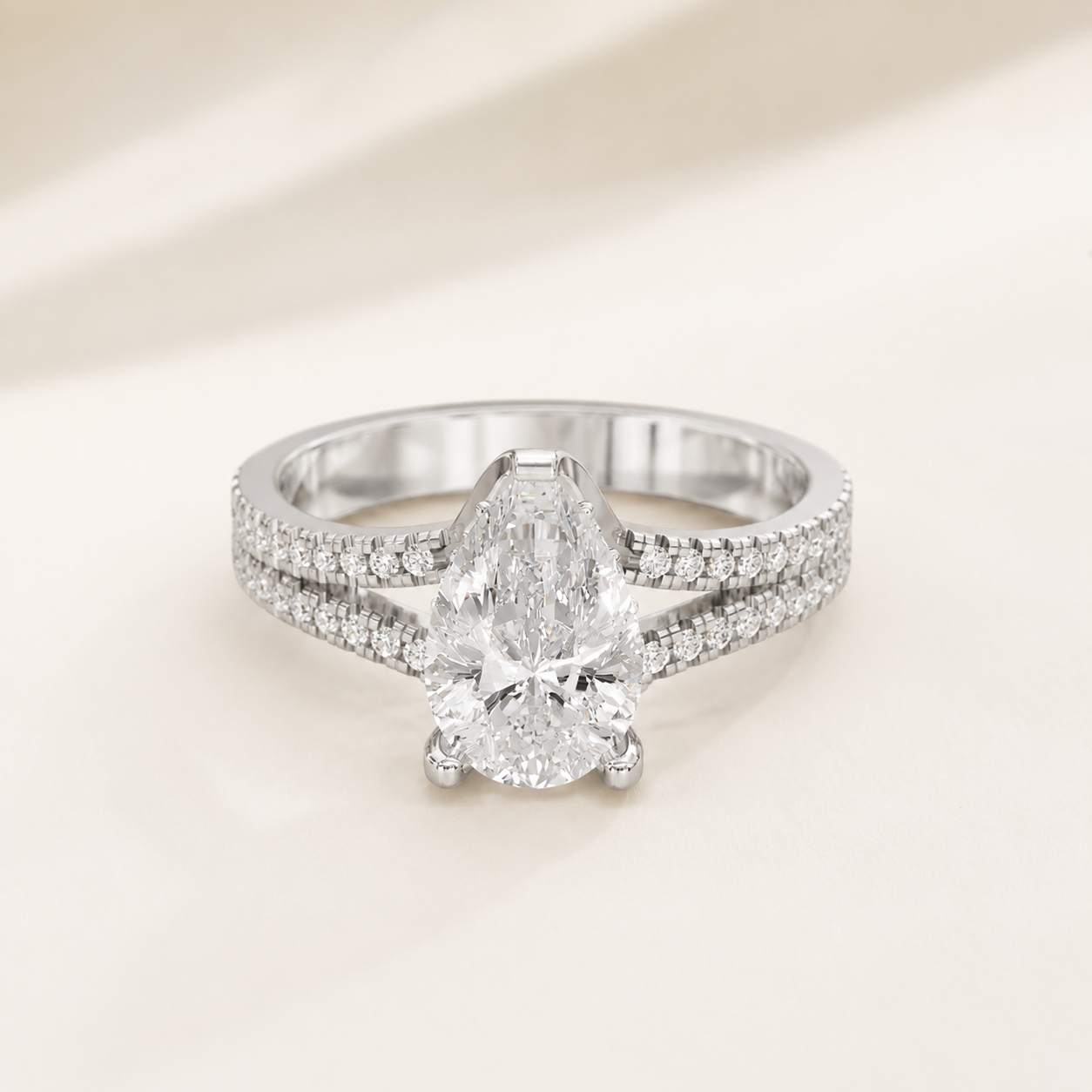 1.35 CT Pear Lab-Grown Diamond Ring in Yellow, White & Rose Gold