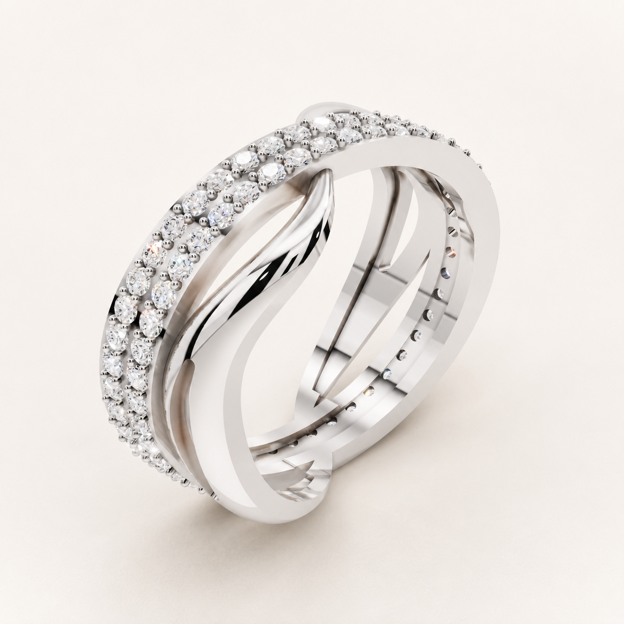 0.90 CT Round Lab-Grown Diamond Crossover Ring in Yellow, White & Rose Gold - view 2
