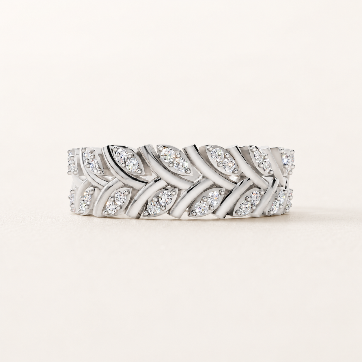 0.384 CT Round Lab-Grown Diamond Leaf Band in Yellow, White & Rose Gold