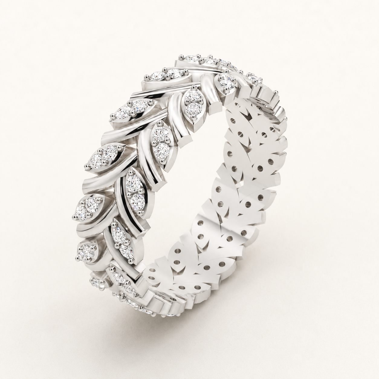 0.384 CT Round Lab-Grown Diamond Leaf Band in Yellow, White & Rose Gold - view 2