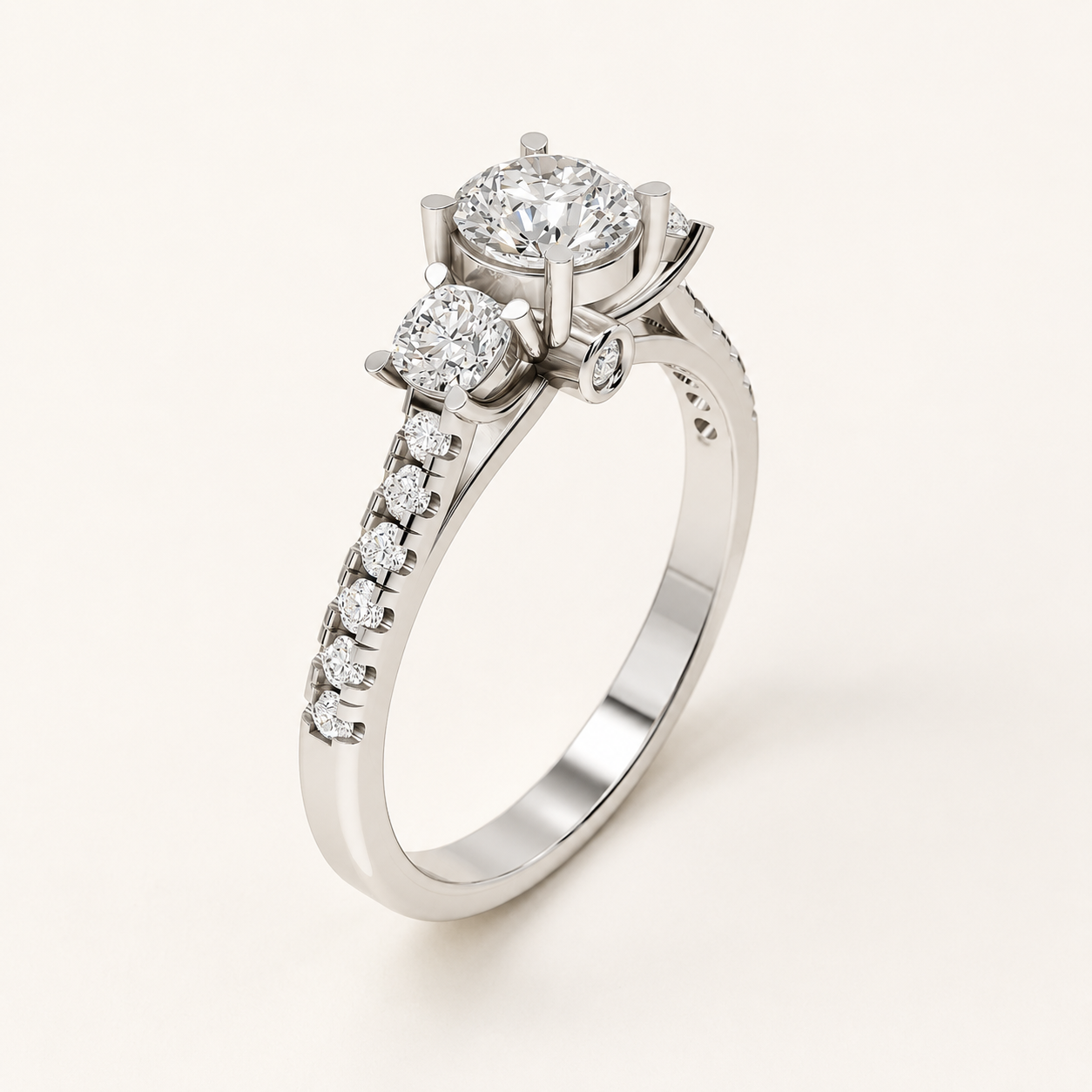 0.50 CT Round Lab-Grown Diamond Three-Stone Ring in Yellow, White & Rose Gold