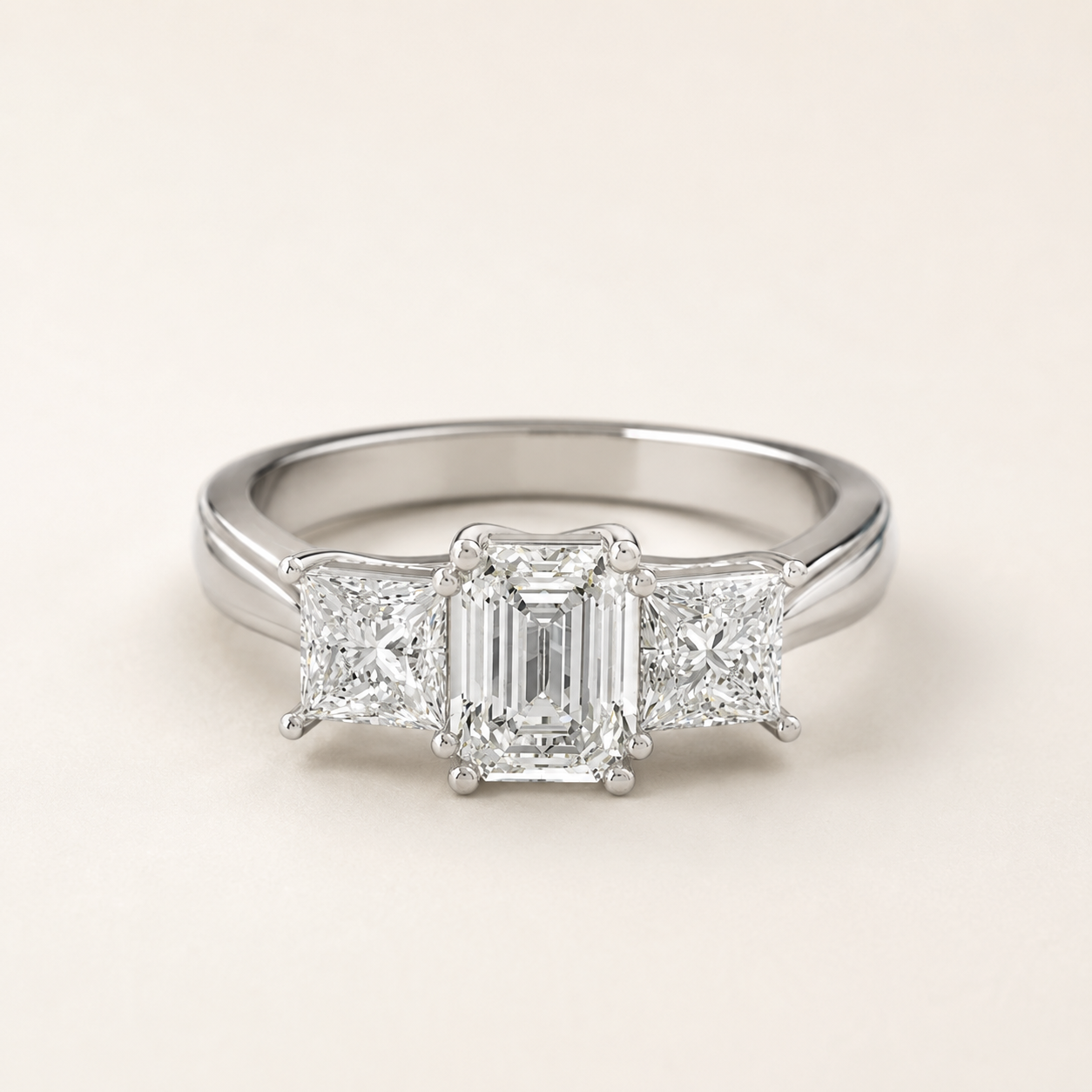 0.660 CT Princess & Emerald-Cut Lab-Grown Diamond Three-Stone Ring in Yellow, White & Rose Gold