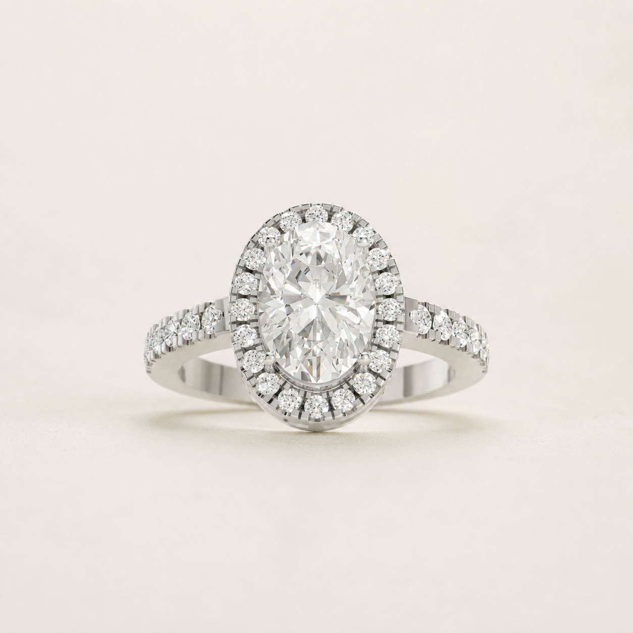 1.30 CT Oval Lab-Grown Diamond Halo Ring in Yellow Gold, White Gold & Rose Gold