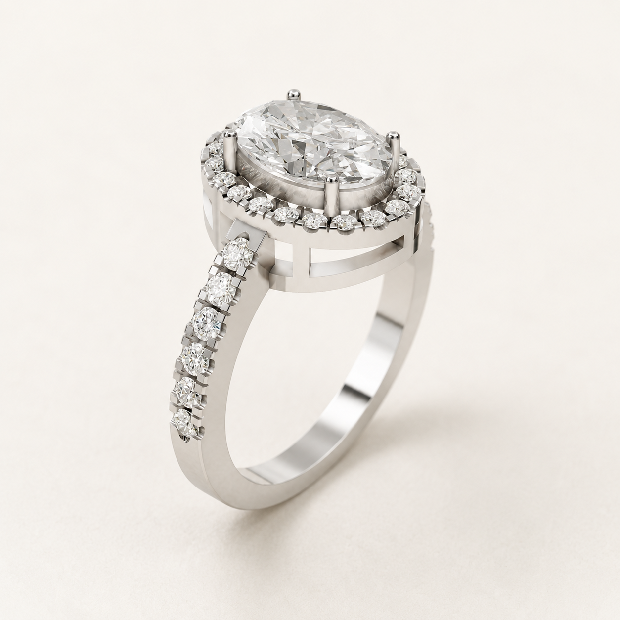 1.30 CT Oval Lab-Grown Diamond Halo Ring in Yellow Gold, White Gold & Rose Gold - view 2